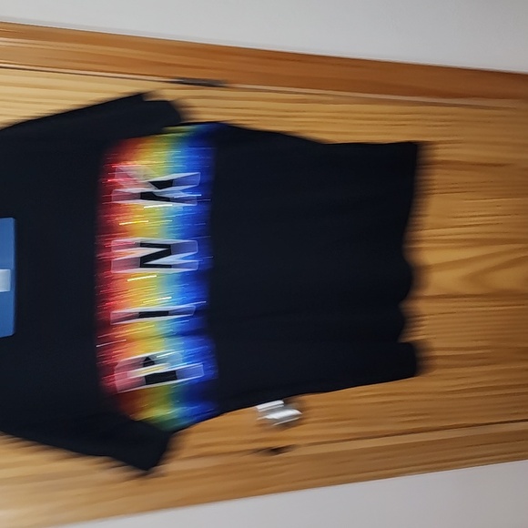 NWOT- VS PINK Black With Rainbow Bling Stripes Campus Style T-Shirt Size Large - Picture 3 of 6